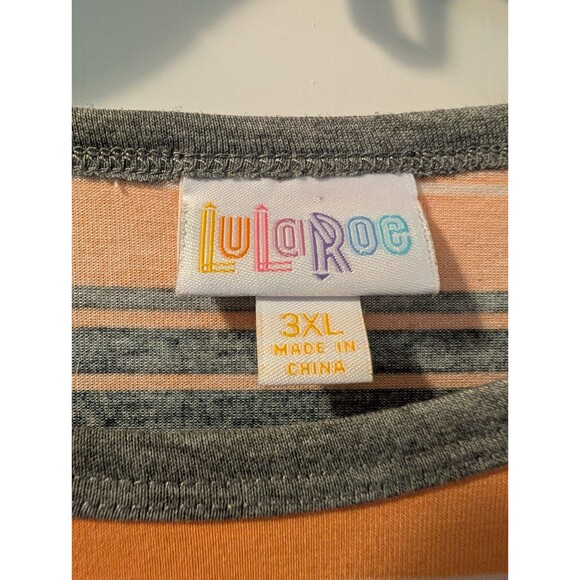 LuLaRoe 3XL Orange Black Stripe Raglan Baseball Tee Shirt Gray Sleeves Women’s - Picture 4 of 10